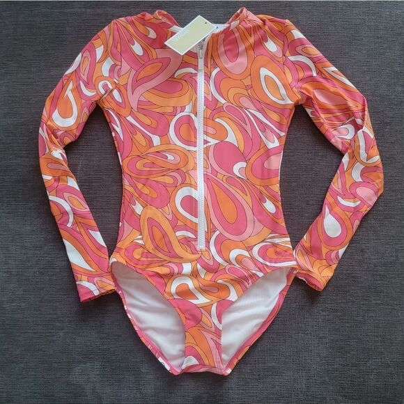Michael Kors Rashguard Long Sleeve Swimsuit Paddle Suit Zipper size 10 - Picture 1 of 16